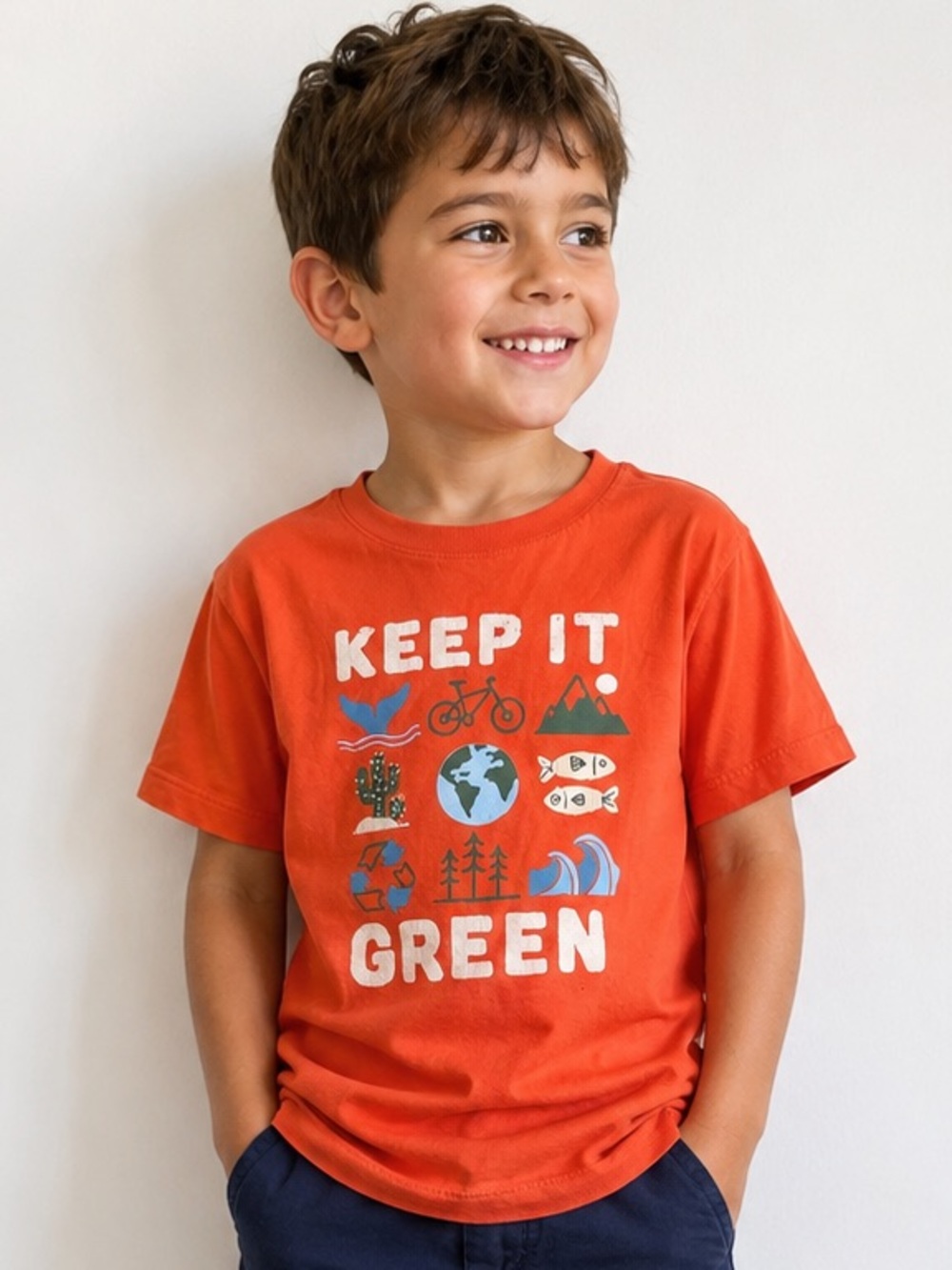D.I.P. Kids 6-7 Orange Keep It Green Graphic T-Shirt